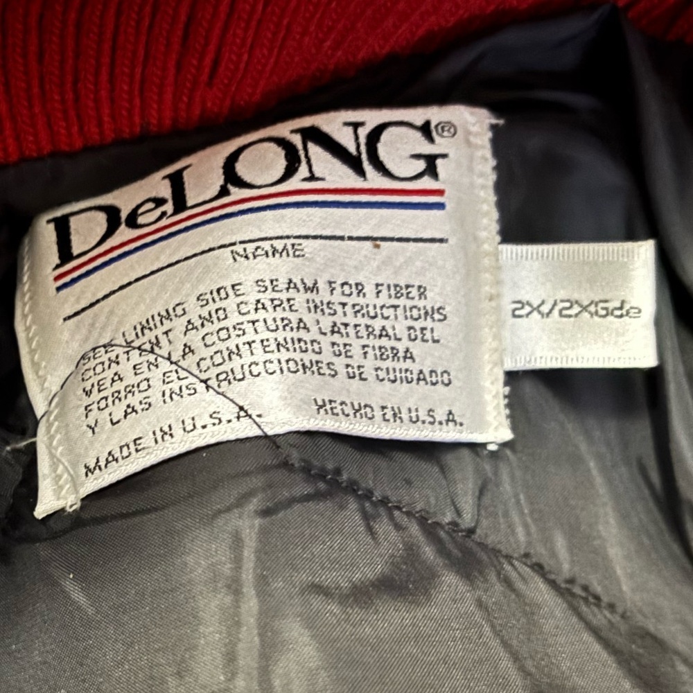 Vintage DeLong Leather Wool Bomber Letterman Varsity Jacket USA 2X Eric 2001 - Picture 6 of 7